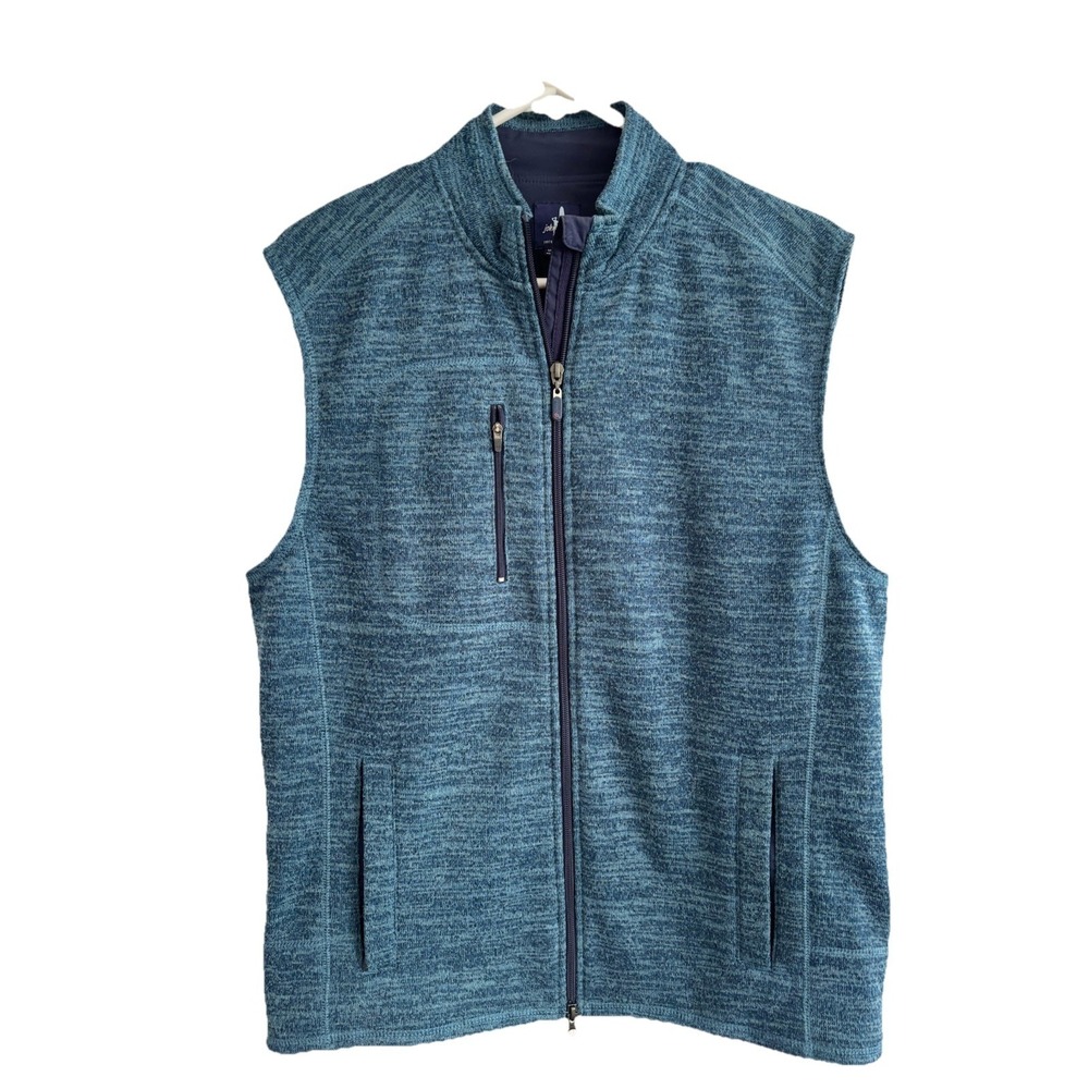 Johnnie-O Men's Medium Tahoe Vest Blue Fleece Knit Golf Full Two-Way Zip